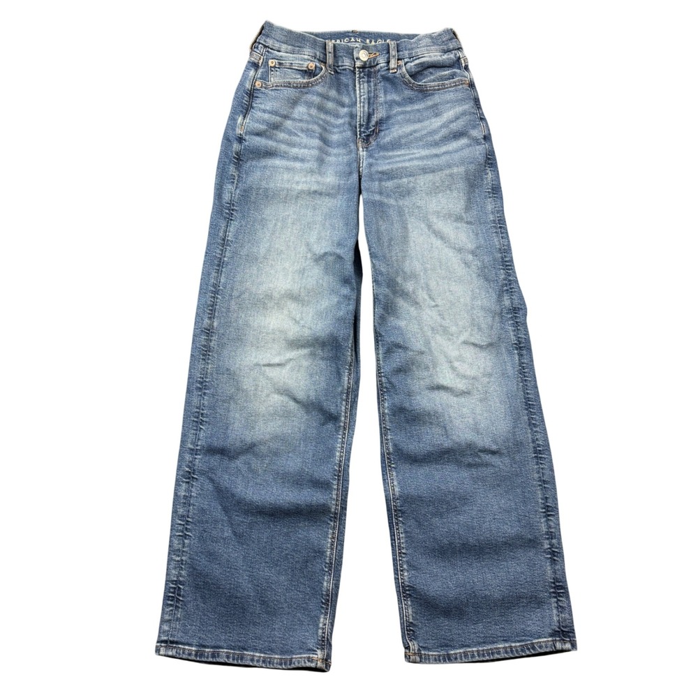 American Eagle Curvy Super High-Rise Baggy Straight Jeans Blue 4 Short Denim